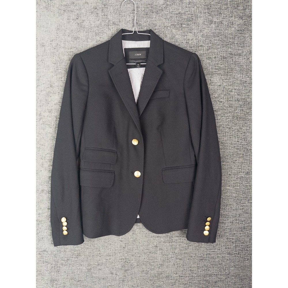 J Crew Schoolboy Blazer Womens 00 Black Wool‎ Gold Buttons Single Breast Preppy